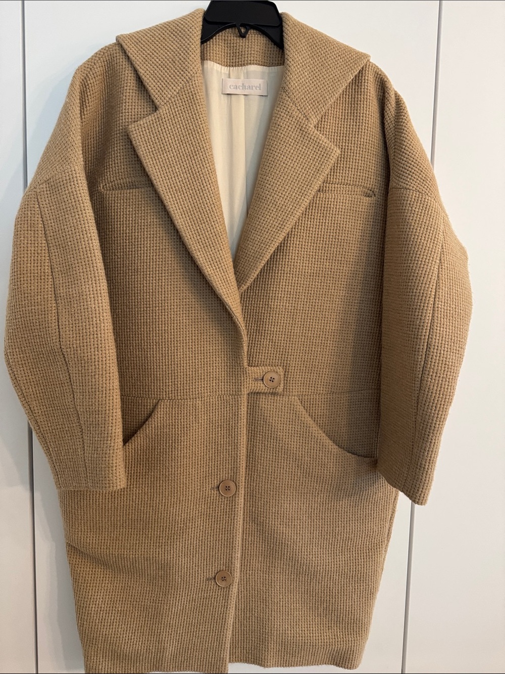 Vintage Cacharel Camel Knit Wool-Blend Pea Coat EUR 42 US 8